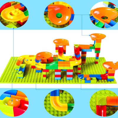 Marblox – Racetrack för byggklossar med kulor