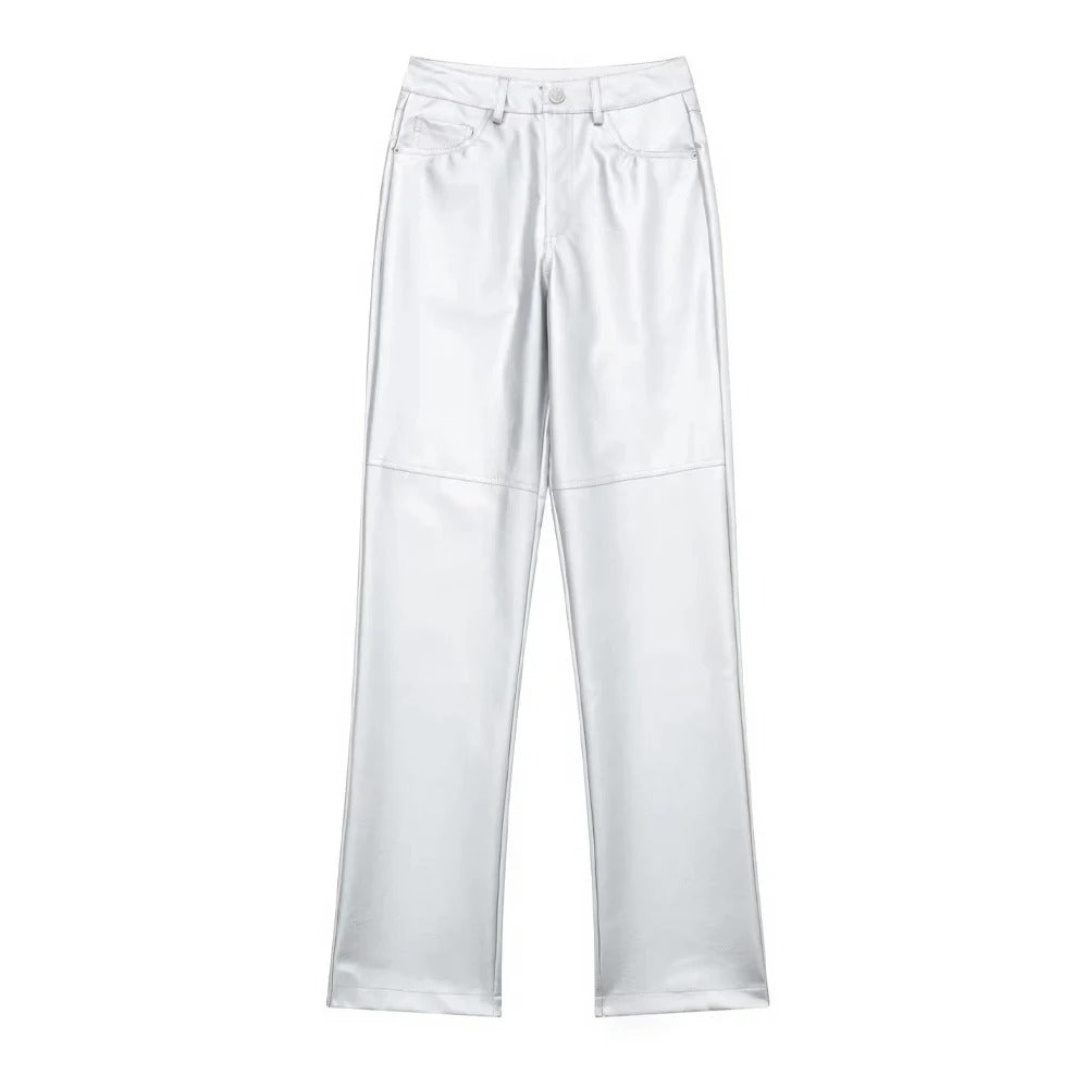 Lustra – Glänsande högmidjade byxor för damer